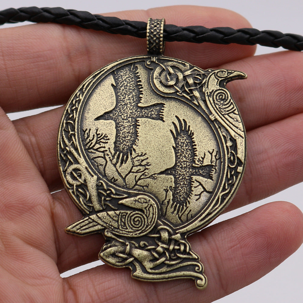 Viking Celtic Raven Alloy Pendant Necklace