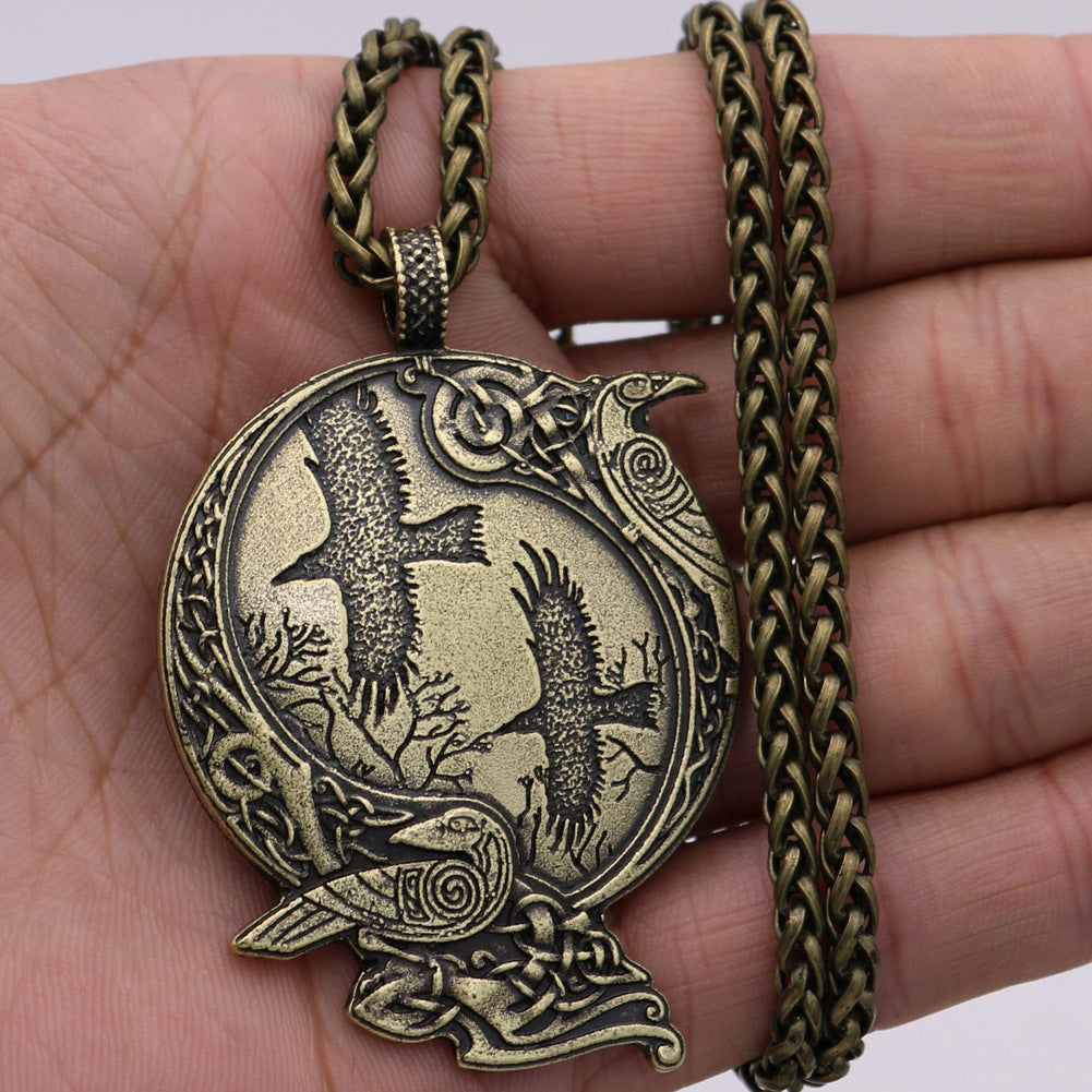 Viking Celtic Raven Alloy Pendant Necklace